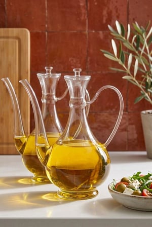 2'li Borosilikat Cam İbrik Yağlık Sirkelik Seti 750 ml - Damlatmaz Yağdanlık