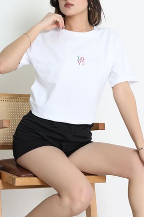 Modi Green Suprem Nakışlı Oversize Tişört Beyaz - 31879.1878.