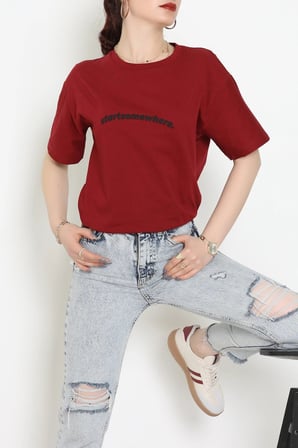 Modi Green Suprem Baskılı Oversize Tişört Bordo - 31887.1878.