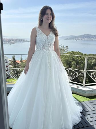 Diana Üç Boyutlu Dantel A Kesim Gelinlik