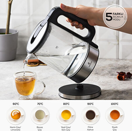 Karaca Sıcaklık Ayarlı Ve Led Işıklı 2205 Cam Su Isıtıcısı Kettle 2200w