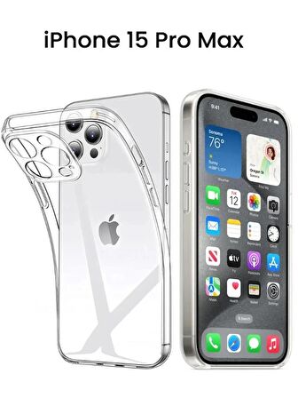 Apple iPhone 15 Pro Max Kılıf Kamera Korumalı Şeffaf Silikon Kapak