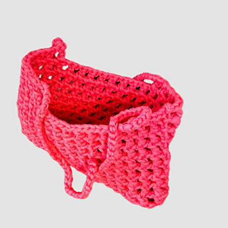 Uretti - gülnur 2184 El Örgüsü İle Yapılmış Penye İp Çanta - Pembe