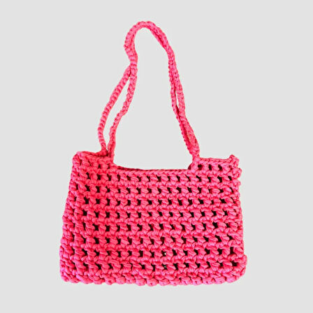 Uretti - gülnur 2184 El Örgüsü İle Yapılmış Penye İp Çanta - Pembe