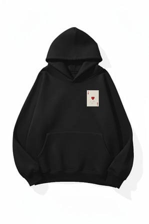 Unisex Yumuşak Dokulu Luck Kalp Ası Baskılı Tasarım Oversize 3 İplik Hoodie Sweatshirt