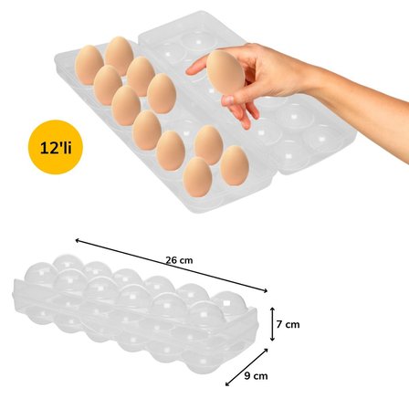 Roichil® 12li Şeffaf Kapaklı Kilitli Yumurta Saklama Kabı Kutusu Aparatı