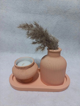 TABAKLI KÜP VAZOLU FİJİ MUMLUK SET RANDOM