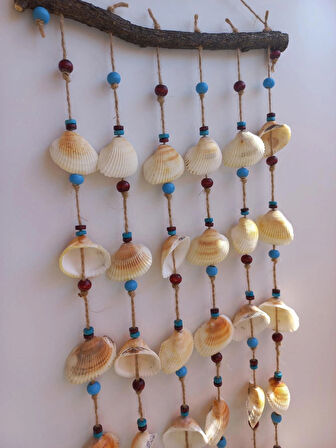 Bordo Mavi Boncuklu Deniz Kabuğu Figürlü Rüzgar Gülü