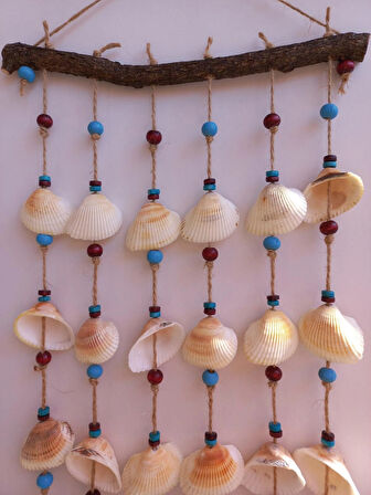 Bordo Mavi Boncuklu Deniz Kabuğu Figürlü Rüzgar Gülü