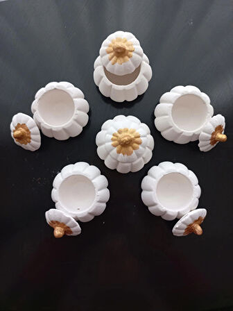 Mini Balkabağı 6'lı Lokumluk, Kahve Yanı Sunumluk Beyaz Dekoratif Obje