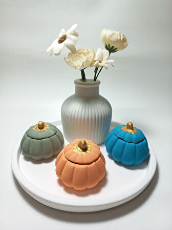 Tabaklı 3'lü Mini Balkabağı Vazo Dekoratif Set Random