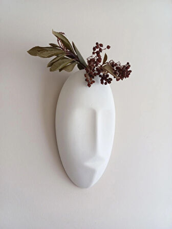 Dekoratif Mask Duvar Vazosu, Duvar Dekoru ,Heykel Duvar Süsü, Beyaz