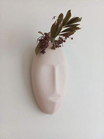 Dekoratif Mask Duvar Vazosu, Duvar Dekoru ,Heykel Duvar Süsü, Bej