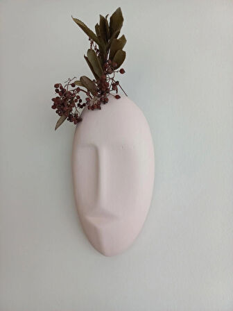 Dekoratif Mask Duvar Vazosu, Duvar Dekoru ,Heykel Duvar Süsü, Bej