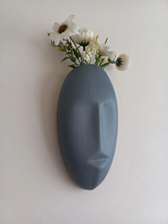 Dekoratif Mask Duvar Vazosu, Duvar Dekoru ,Heykel Duvar Süsü, Gri