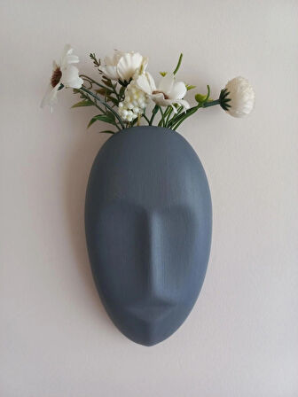 Dekoratif Mask Duvar Vazosu, Duvar Dekoru ,Heykel Duvar Süsü, Gri