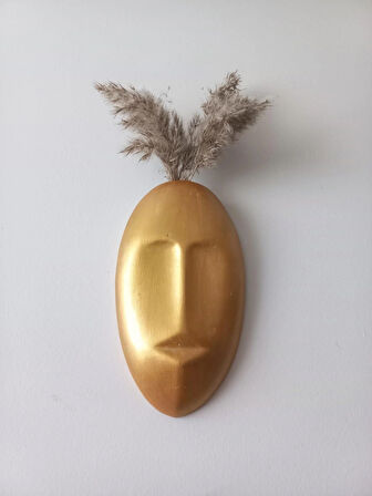 Dekoratif Mask Duvar Vazosu, Duvar Dekoru, Heykel Duvar Süsü, Gold