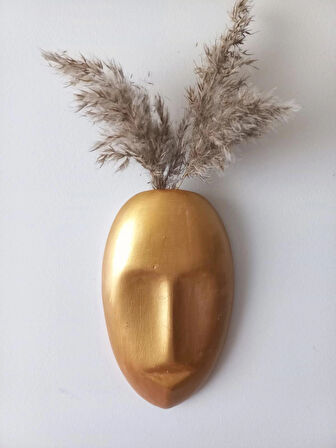Dekoratif Mask Duvar Vazosu, Duvar Dekoru, Heykel Duvar Süsü, Gold