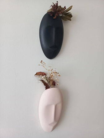 Dekoratif 2'li Yüz Duvar Vazosu, Duvar Süsü ,Heykel Aksesuar Siyah Bej