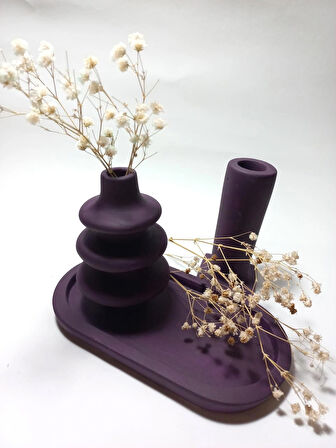 Dekoratif  3 Parça Tabaklı Vazo Set Random