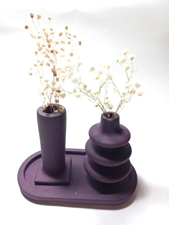 Dekoratif  3 Parça Tabaklı Vazo Set Random