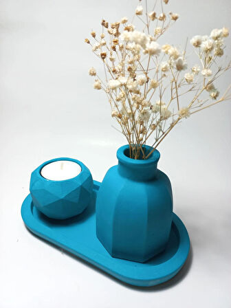 Geometrik Mumluk ve Vazo Dekoratif Tabaklı Set Random