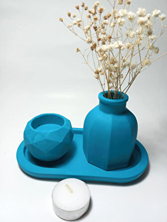 Geometrik Mumluk ve Vazo Dekoratif Tabaklı Set Random