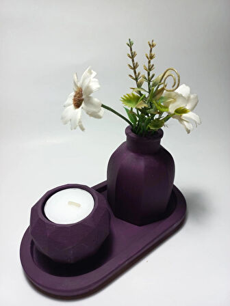 Geometrik Mumluk ve Vazo Dekoratif Tabaklı Set Random