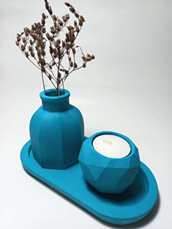 Geometrik Mumluk ve Vazo Dekoratif Tabaklı Set Random