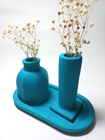 Tabaklı Dekoratif İkili Vazo Set Random