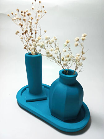 Tabaklı Dekoratif İkili Vazo Set Random