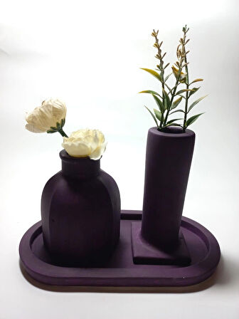 Tabaklı Dekoratif İkili Vazo Set Random