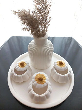 Tabakta 3'lü Mini Balkabağı Vazo Dekoratif Set Beyaz