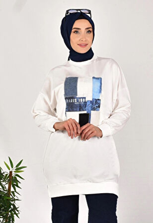 CYLN10582 PUANE İKİ İPLİK KUMAŞ ÖNÜ KUMAŞ GARNİLİ SWEATSHIRT