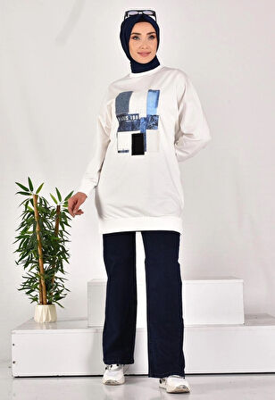CYLN10582 PUANE İKİ İPLİK KUMAŞ ÖNÜ KUMAŞ GARNİLİ SWEATSHIRT