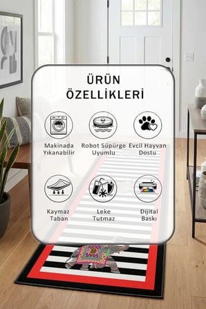 Fil Kirmizi Siyah Yıkanabilir Yolluk Halı Kaymaz Taban Salon Mutfak