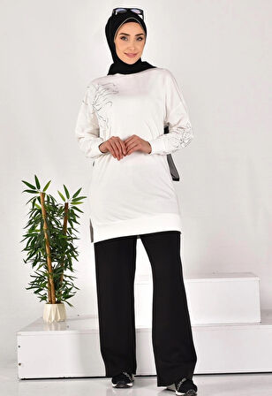 CYLN10592 PUANE İKİ İPLİK KUMAŞ TAŞ DESENLİ SWEATSHIRT