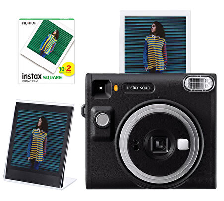 Fujifilm Instax SQ40 Siyah Fotoğraf Makinesi 20'li Kare Film ve Pleksi Çerçeve Seti