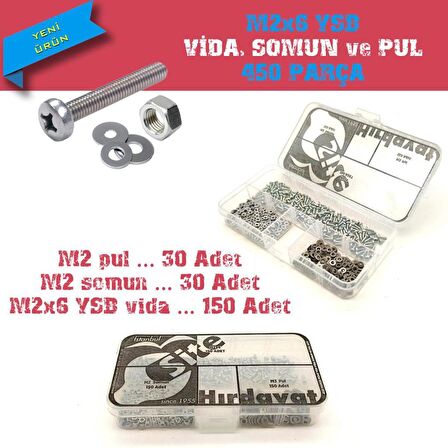 M2x6 YSB Vida Somun ve Pul Seti, 450 Parça