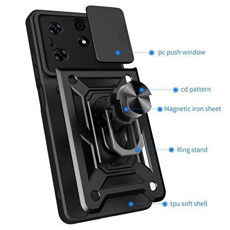 Gpack Tecno Spark 10 Pro Kılıf Sert Silikon Tank Aramid Sürgülü Vega Yüzüklü