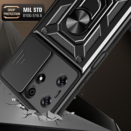 Gpack Tecno Spark 10 Pro Kılıf Sert Silikon Tank Aramid Sürgülü Vega Yüzüklü
