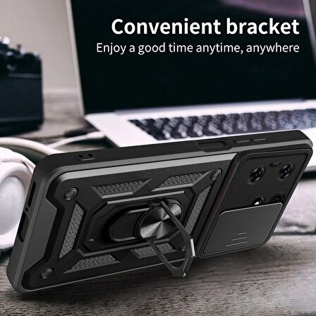 Gpack Tecno Spark 10 Pro Kılıf Sert Silikon Tank Aramid Sürgülü Vega Yüzüklü