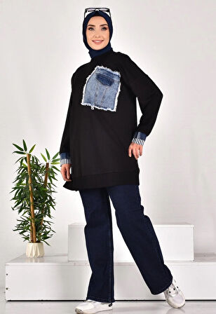CYLN10566 PUANE İKİ İPLİK KUMAŞ KOT KUMAŞ GARNİLİ SWEATSHIRT