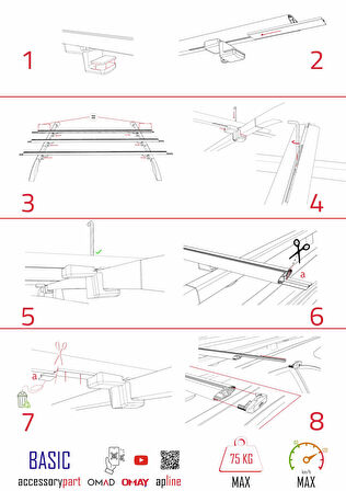 Dacia Logan 2 MCV (K52) 2013-2020 Arası ile Uyumlu BASIC Model Ara Atkı Tavan Barı Siyah 3 Adet