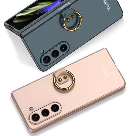 Gpack Samsung Galaxy Z Fold 5 Kılıf Kıpta Ring Mat Sert Kapak