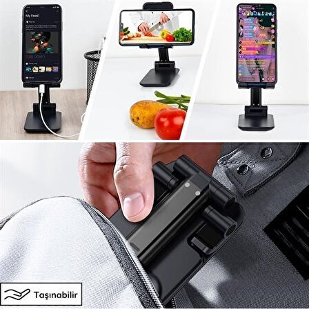 CT-STONES® Siyah Aynalı Cep Telefonu Sabitleyici Stand Katlanabilir Ayarlanabilir Telefon Standı