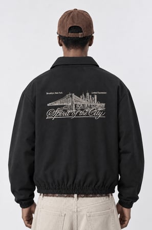 Erkek The City Nakış Detaylı Oversize Ceket Siyah
