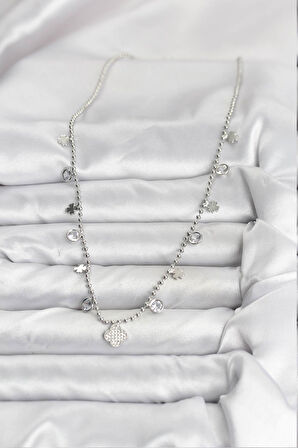 Pirinç Gümüş Renk Yonca Model Kadın Kolye