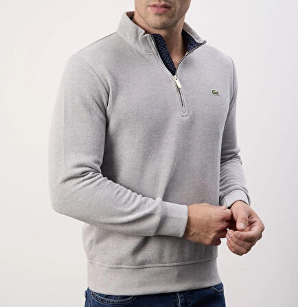 LACOSTE FERMUAR YAKA GRİ DAR KESİM GARNİLİ ERKEK TEİKO