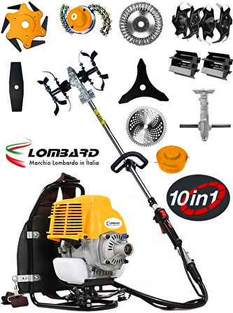 Lombard İtalia 553 LBX VTEC 10 İn 1 Sırt Tipi Ot Çim Biçme Tırpanı + Toprak Eşeleme+ Akrobat Çapa Aparatı